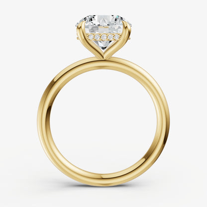 Round Four Claw Solitaire Engagement Ring with Hidden Halo