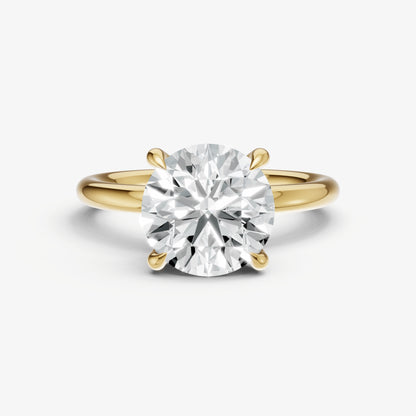 Round Four Claw Solitaire Engagement Ring with Hidden Halo