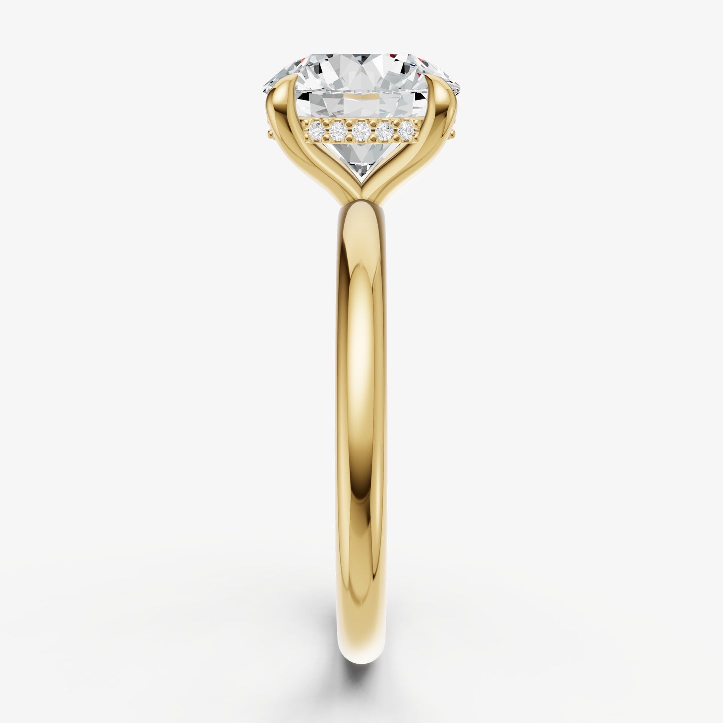 Round Four Claw Solitaire Engagement Ring with Hidden Halo