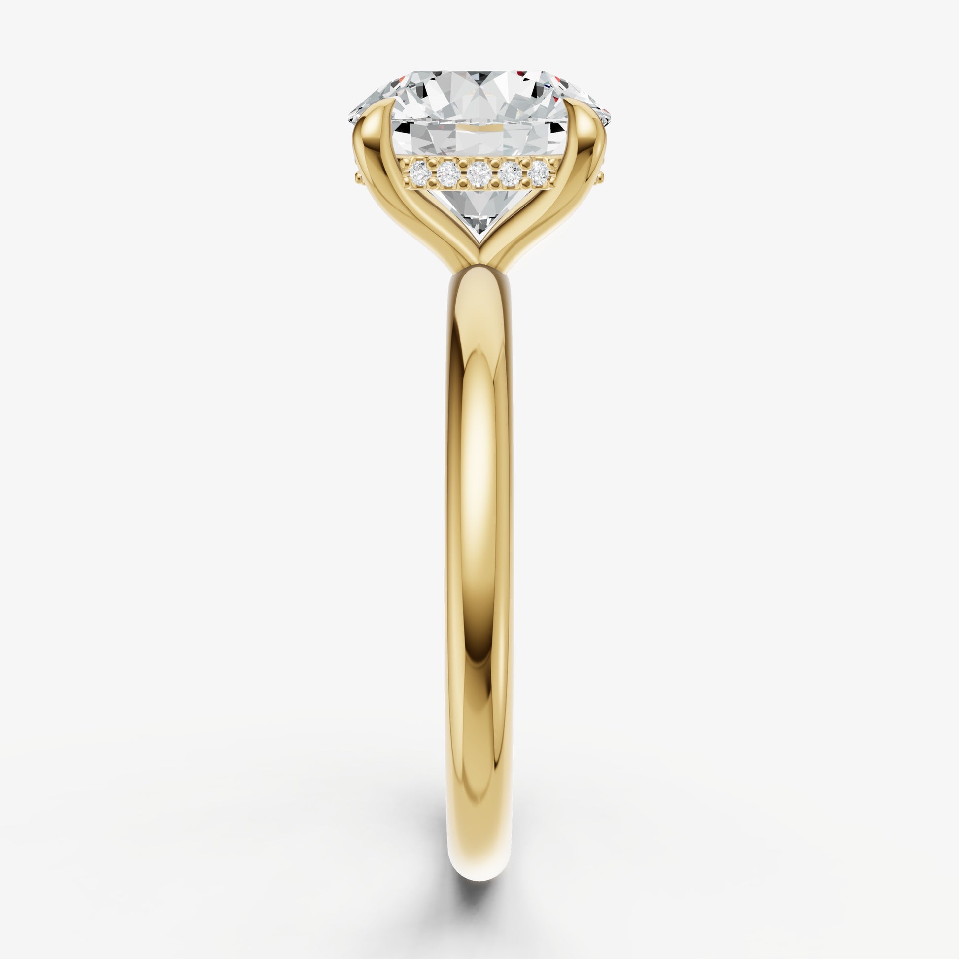 Round Four Claw Solitaire Engagement Ring with Hidden Halo