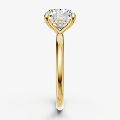 Round Four Claw Solitaire Engagement Ring with Hidden Halo