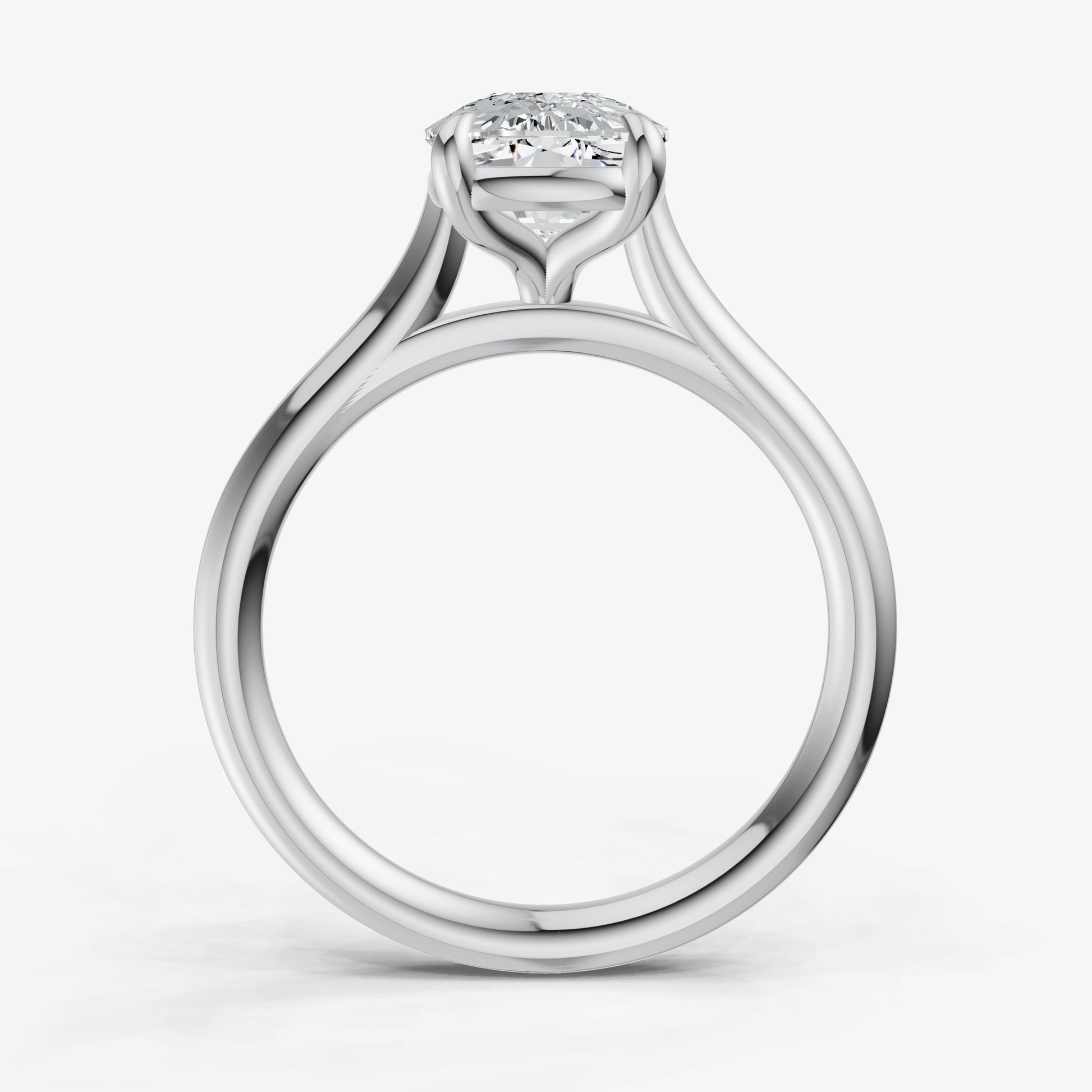 Elongated Cushion Cathedral Set Solitaire Engagement Ring