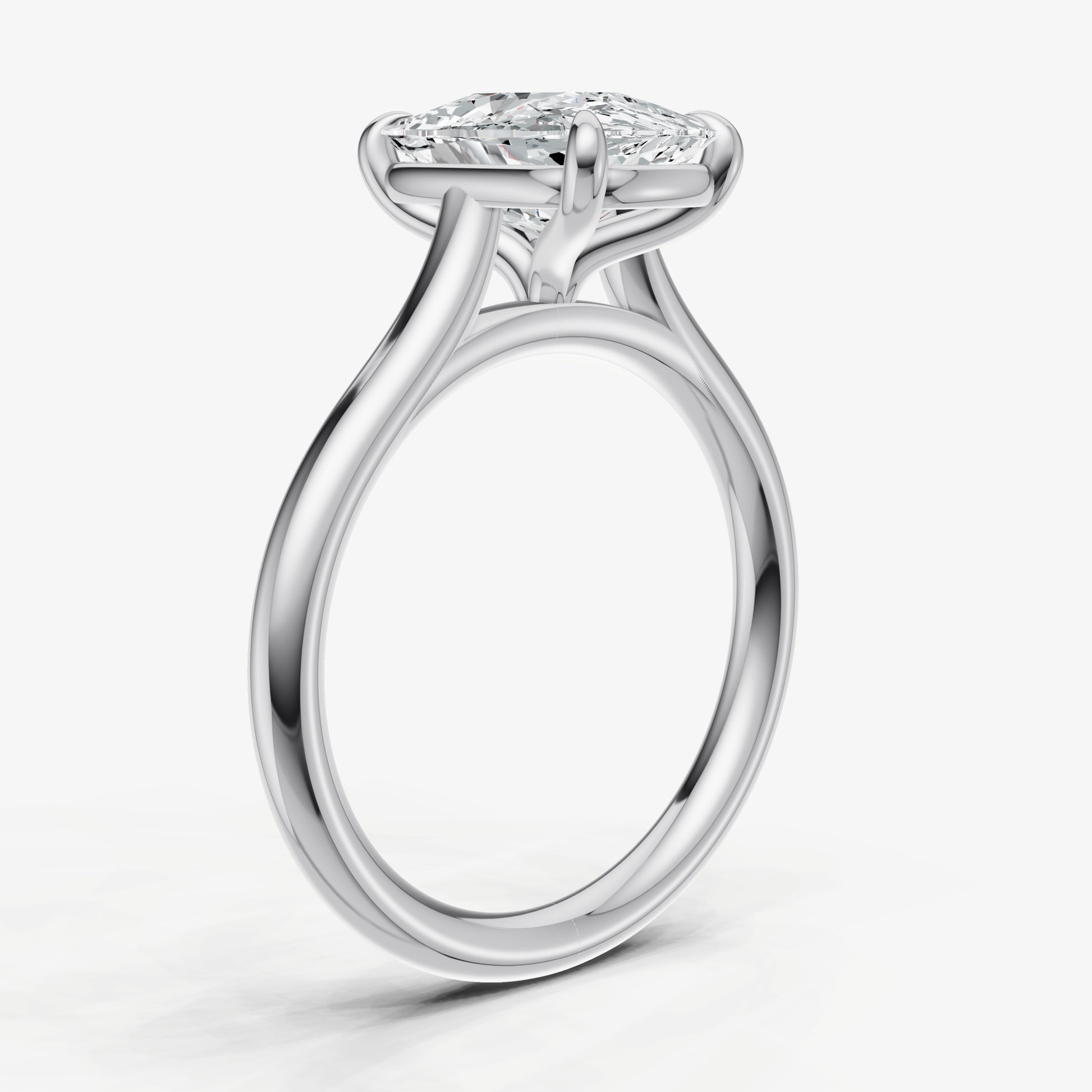 Elongated Cushion Cathedral Set Solitaire Engagement Ring