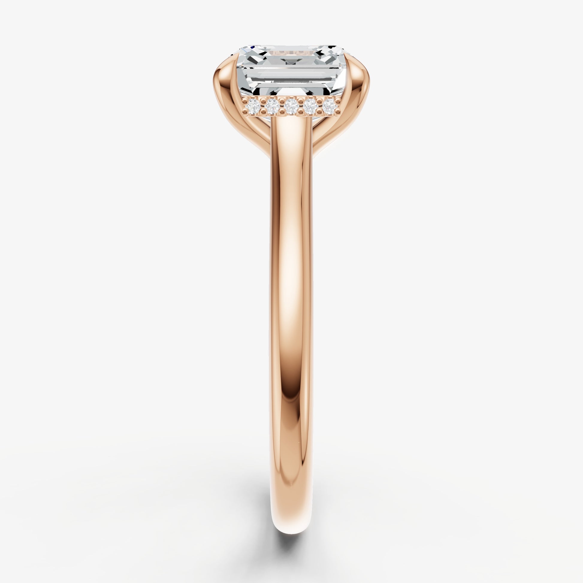 Asscher Cathedral Set Solitaire Engagement Ring with Hidden Halo