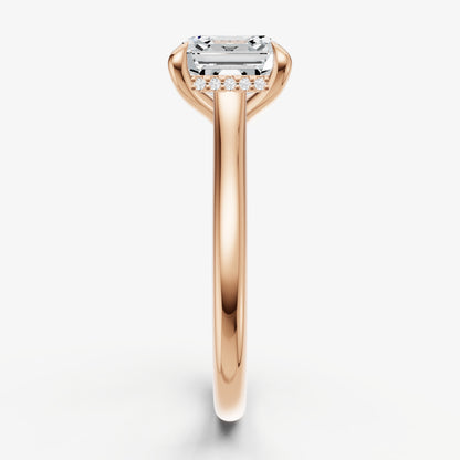 Asscher Cathedral Set Solitaire Engagement Ring with Hidden Halo