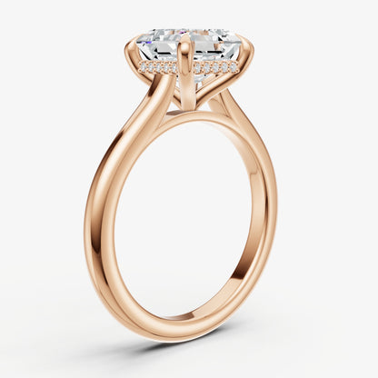 Asscher Cathedral Set Solitaire Engagement Ring with Hidden Halo