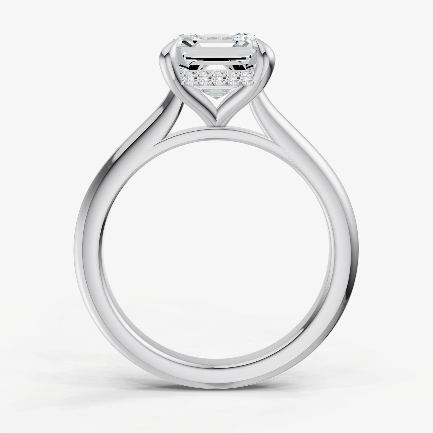 Asscher Cathedral Set Solitaire Engagement Ring with Hidden Halo