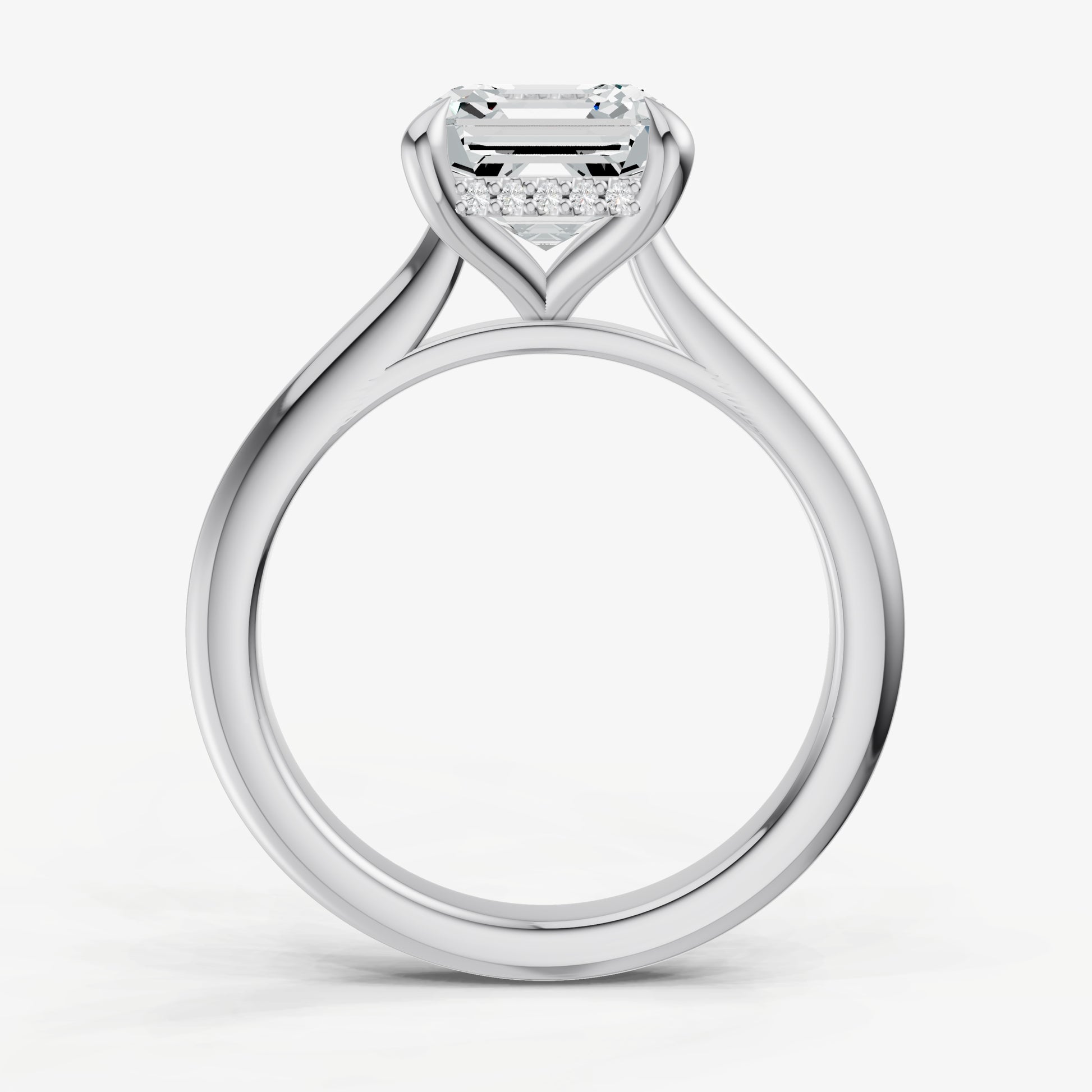Asscher Cathedral Set Solitaire Engagement Ring with Hidden Halo