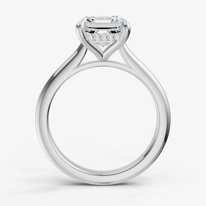 Asscher Cathedral Set Solitaire Engagement Ring with Hidden Halo