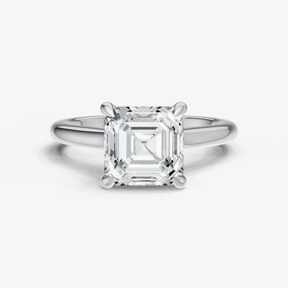 Asscher Cathedral Set Solitaire Engagement Ring with Hidden Halo