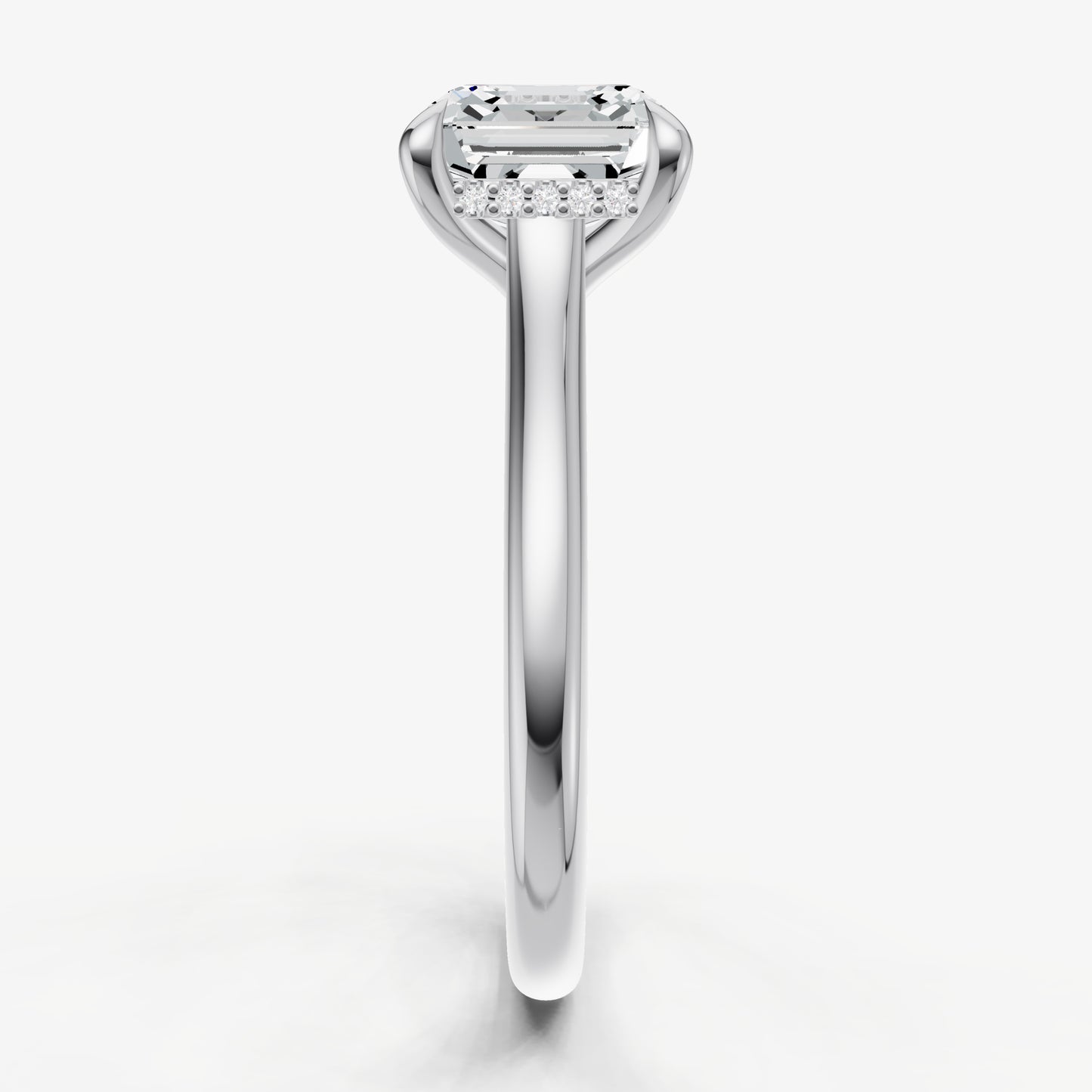 Asscher Cathedral Set Solitaire Engagement Ring with Hidden Halo