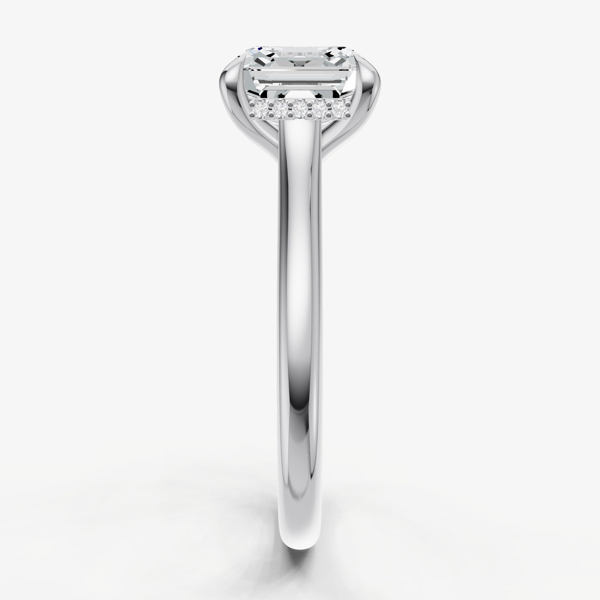 Asscher Cathedral Set Solitaire Engagement Ring with Hidden Halo