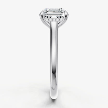 Asscher Cathedral Set Solitaire Engagement Ring with Hidden Halo