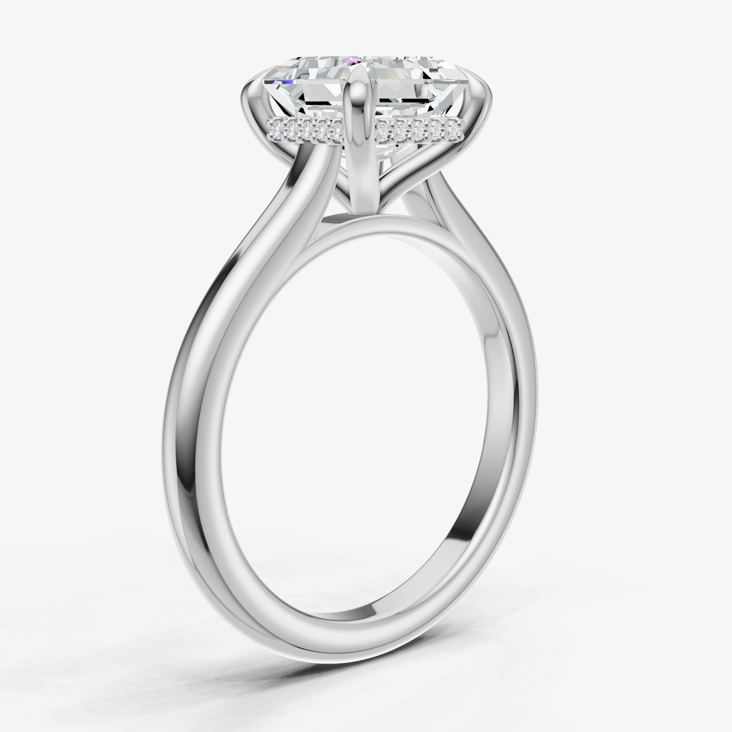 Asscher Cathedral Set Solitaire Engagement Ring with Hidden Halo