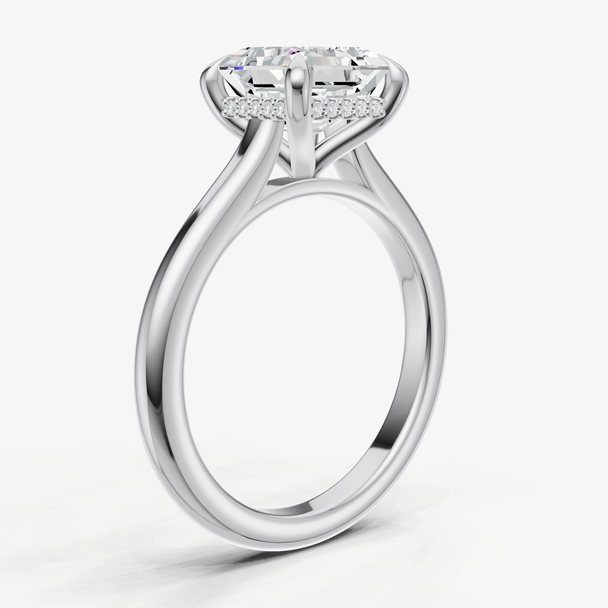 Asscher Cathedral Set Solitaire Engagement Ring with Hidden Halo