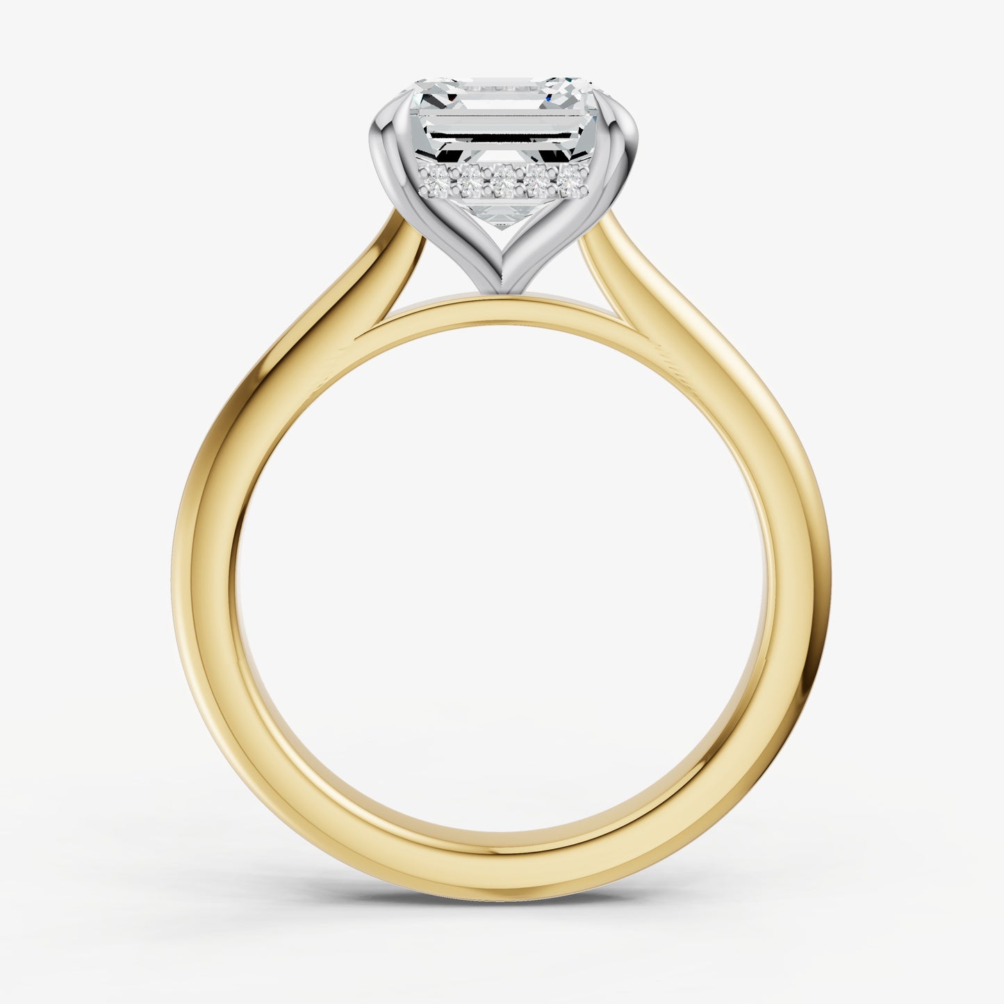 Asscher Cathedral Set Solitaire Engagement Ring with Hidden Halo