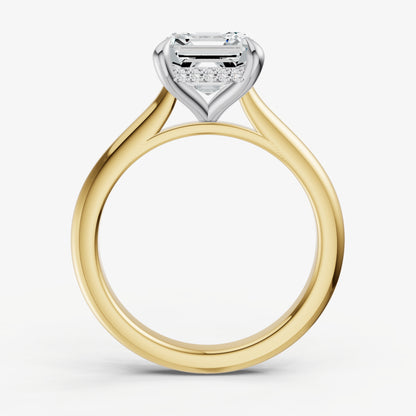 Asscher Cathedral Set Solitaire Engagement Ring with Hidden Halo