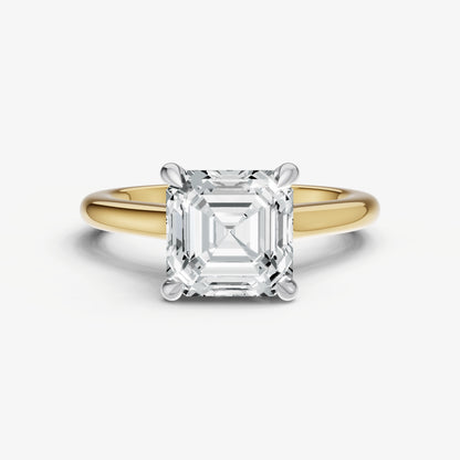 Asscher Cathedral Set Solitaire Engagement Ring with Hidden Halo