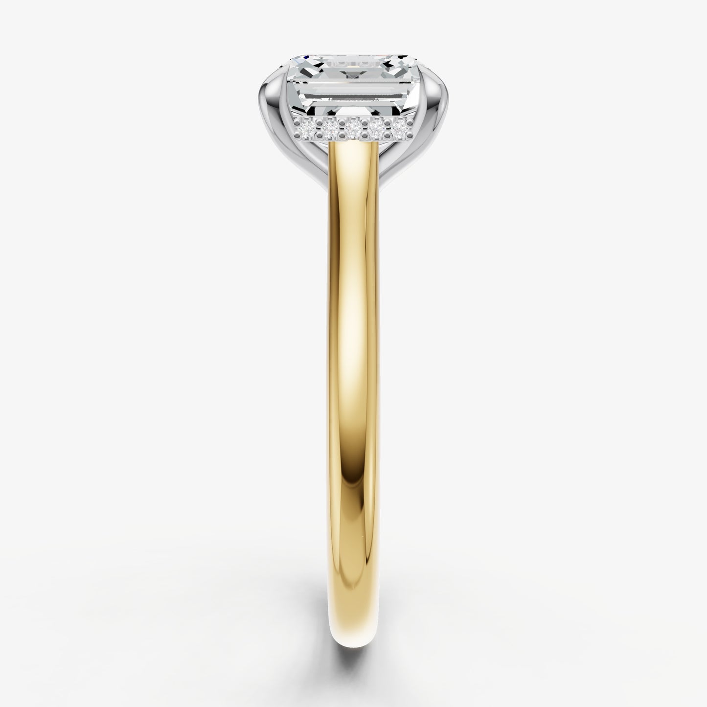 Asscher Cathedral Set Solitaire Engagement Ring with Hidden Halo
