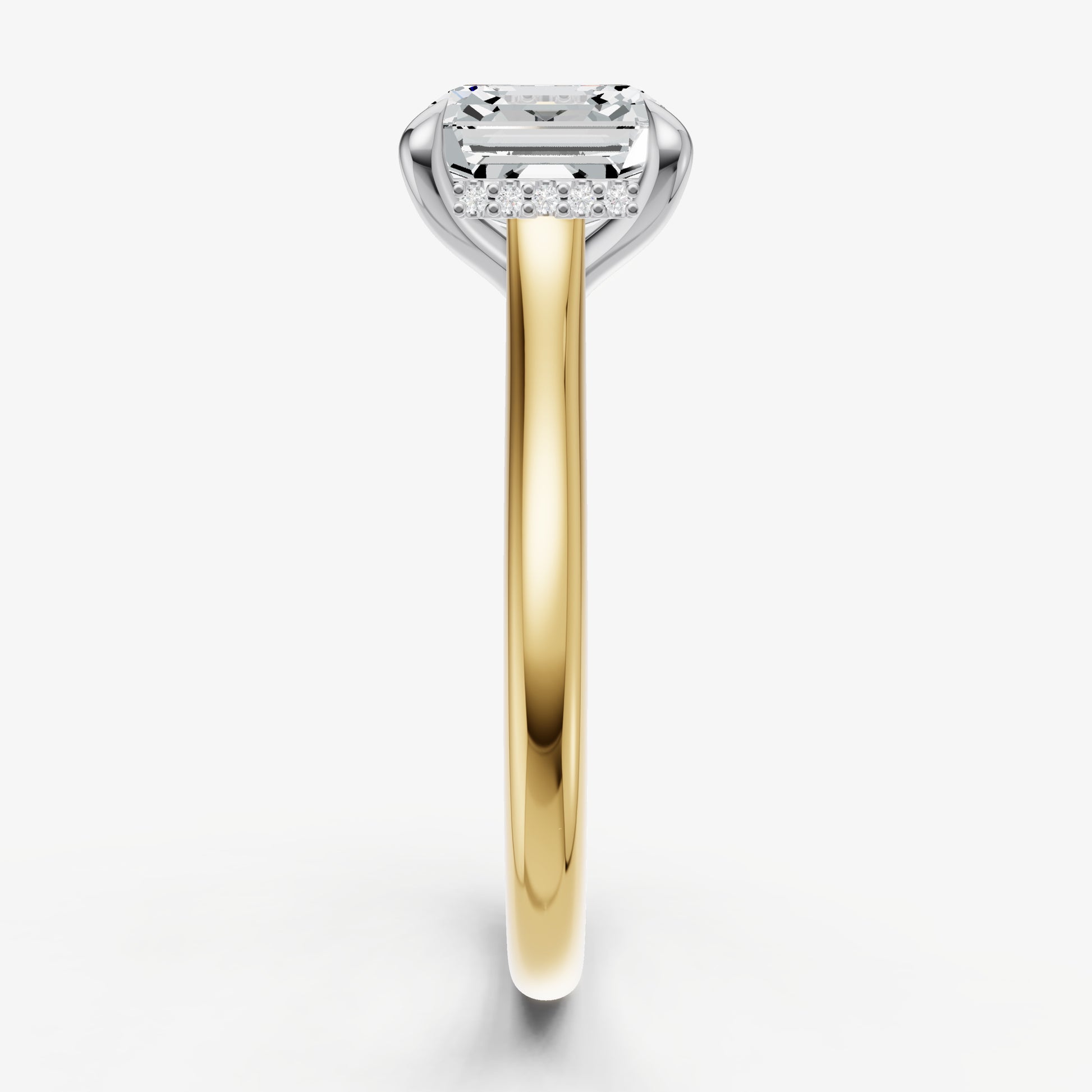 Asscher Cathedral Set Solitaire Engagement Ring with Hidden Halo