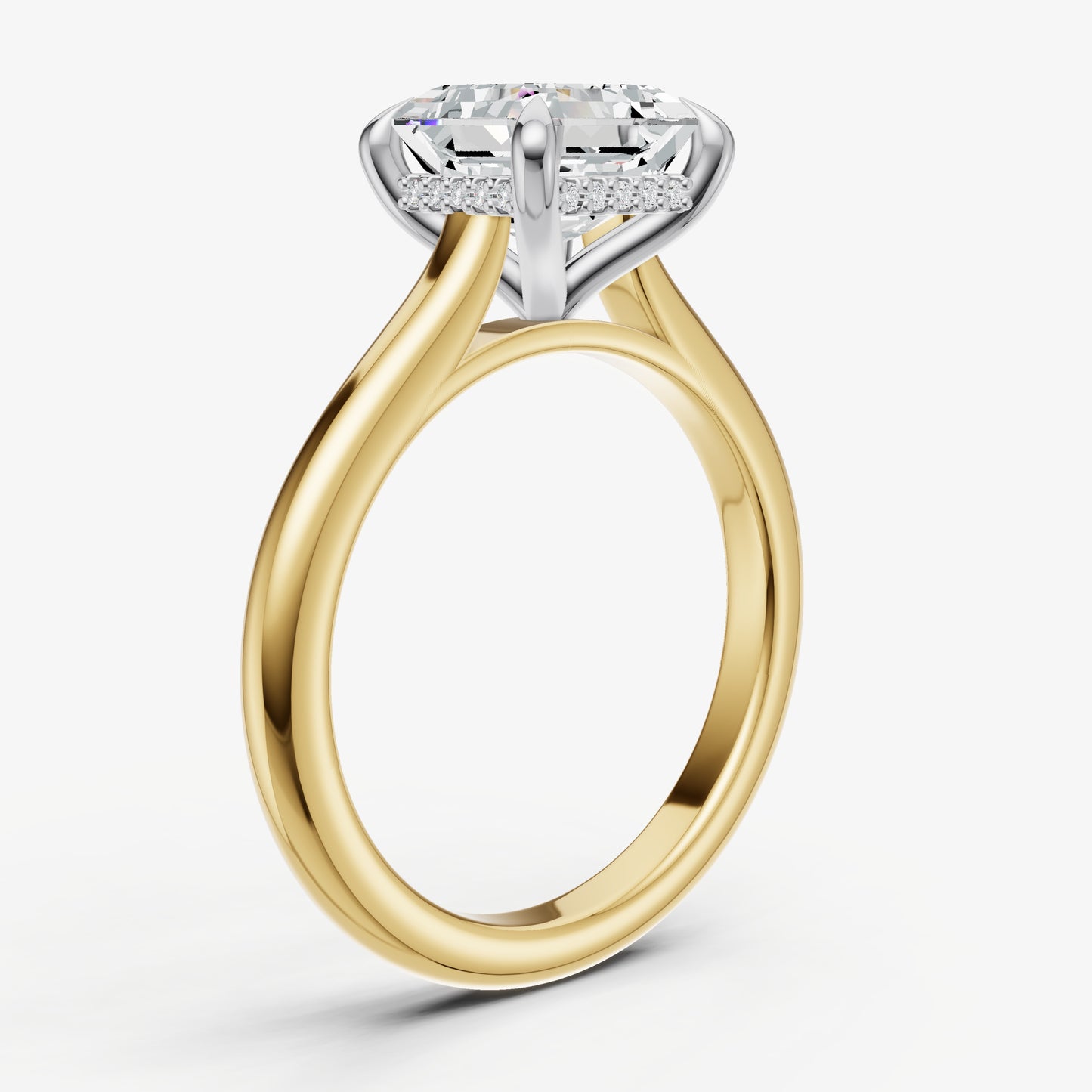 Asscher Cathedral Set Solitaire Engagement Ring with Hidden Halo