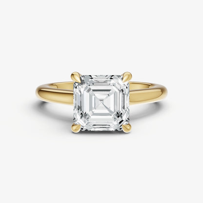 Asscher Cathedral Set Solitaire Engagement Ring with Hidden Halo
