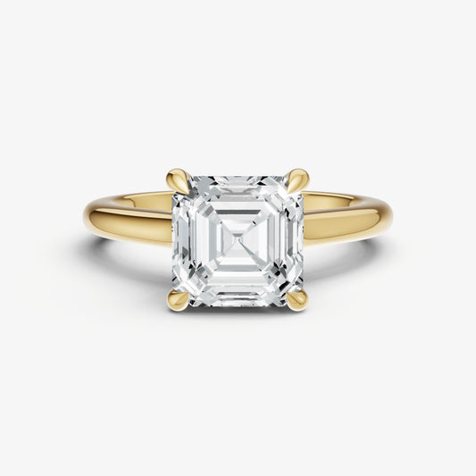 Asscher Cathedral Set Solitaire Engagement Ring with Hidden Halo