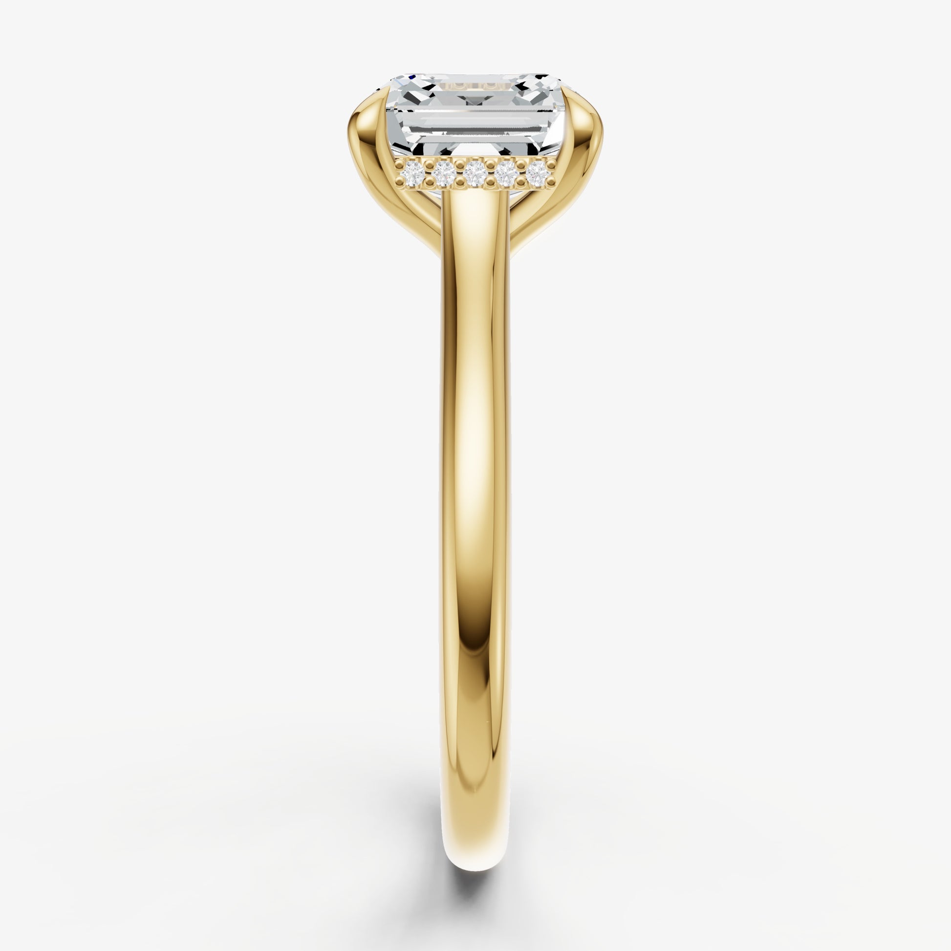 Asscher Cathedral Set Solitaire Engagement Ring with Hidden Halo