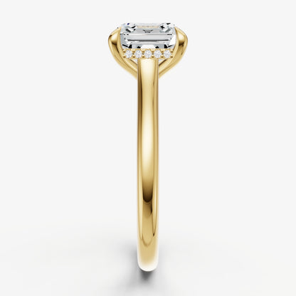 Asscher Cathedral Set Solitaire Engagement Ring with Hidden Halo
