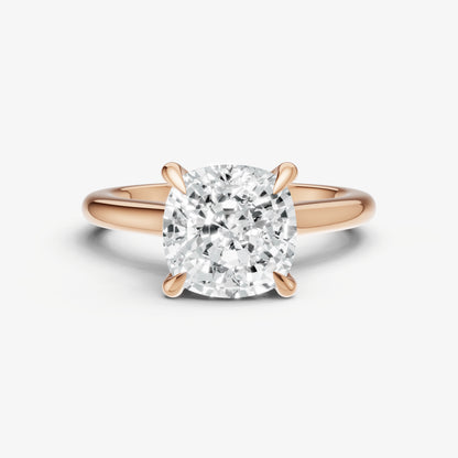 Cushion Cathedral Set Solitaire Engagement Ring with Hidden Halo