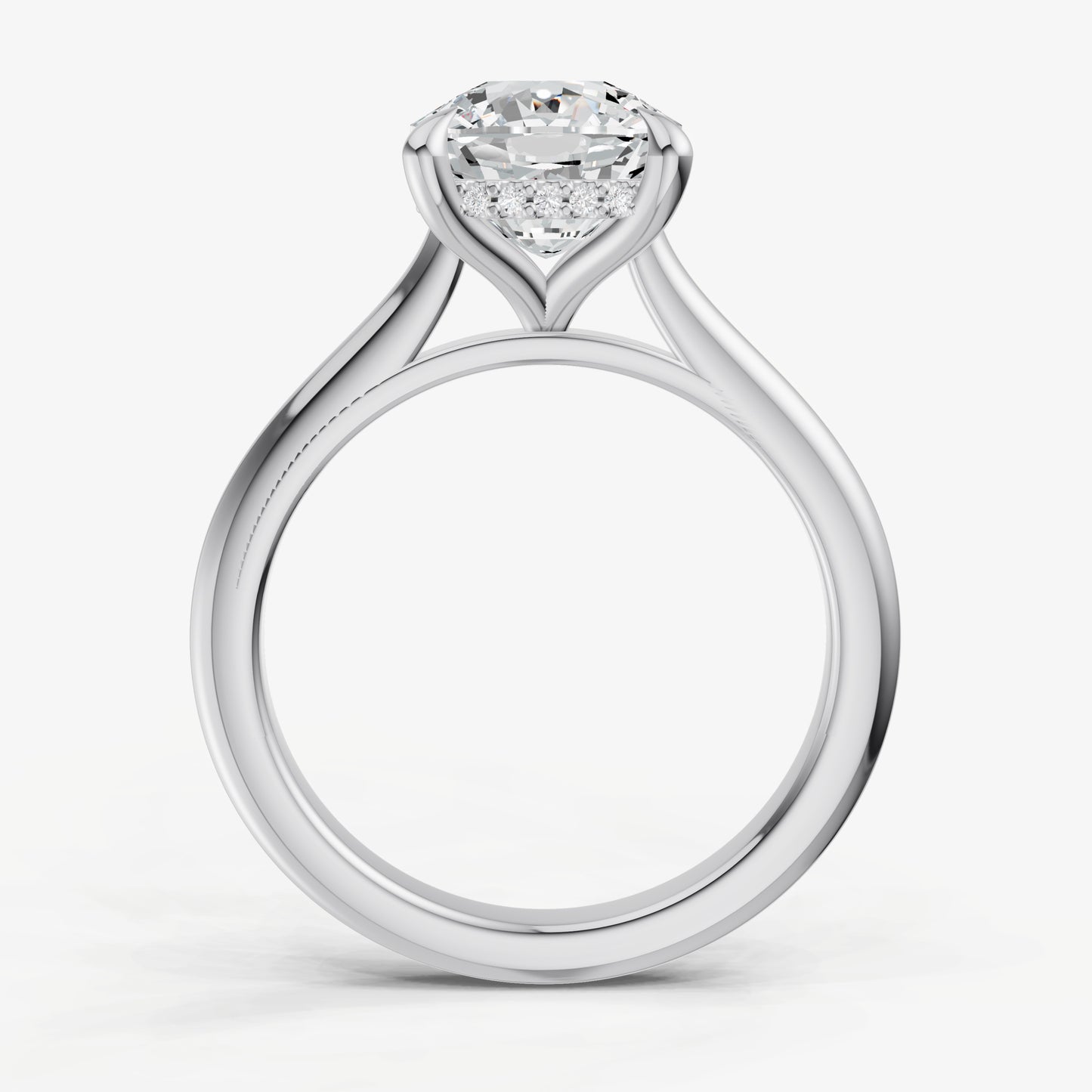 Cushion Cathedral Set Solitaire Engagement Ring with Hidden Halo