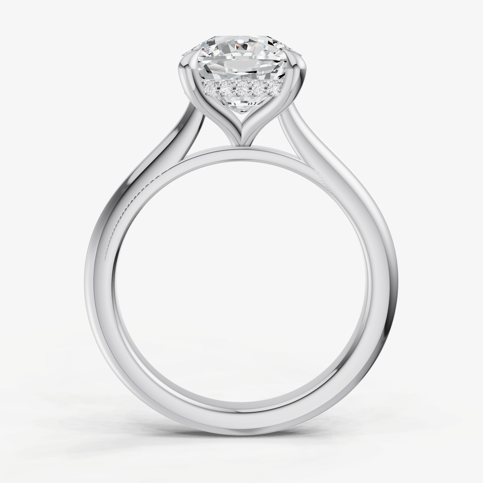Cushion Cathedral Set Solitaire Engagement Ring with Hidden Halo