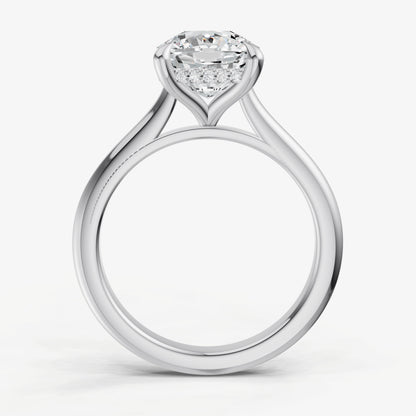 Cushion Cathedral Set Solitaire Engagement Ring with Hidden Halo