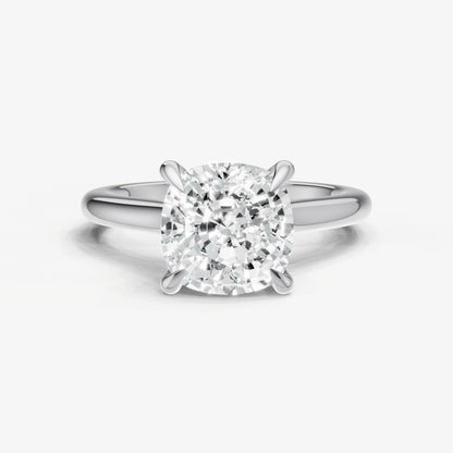 Cushion Cathedral Set Solitaire Engagement Ring with Hidden Halo