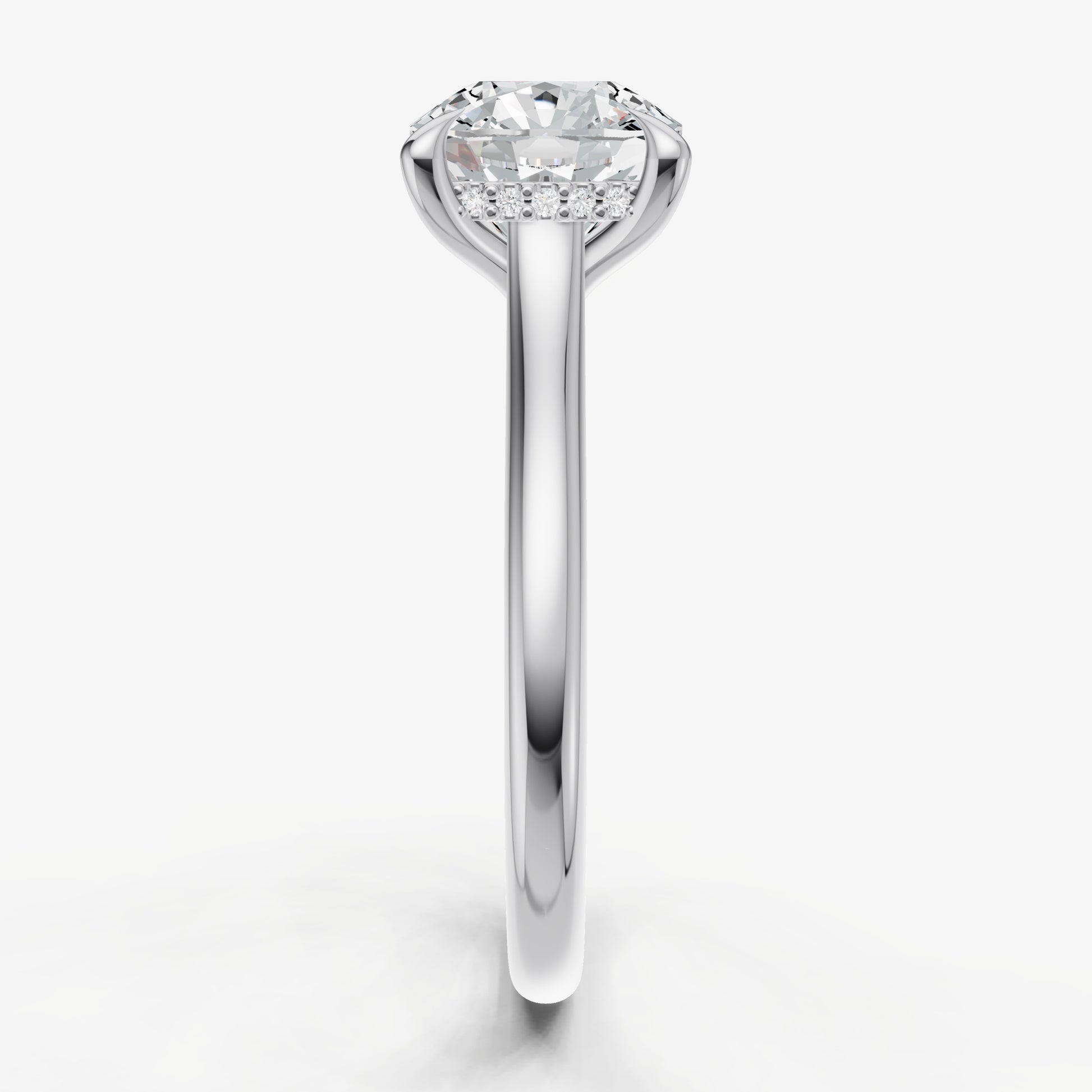 Cushion Cathedral Set Solitaire Engagement Ring with Hidden Halo