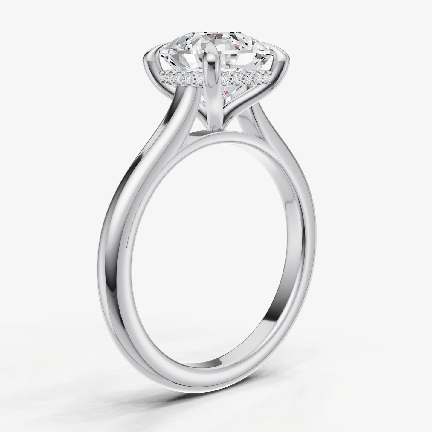 Cushion Cathedral Set Solitaire Engagement Ring with Hidden Halo