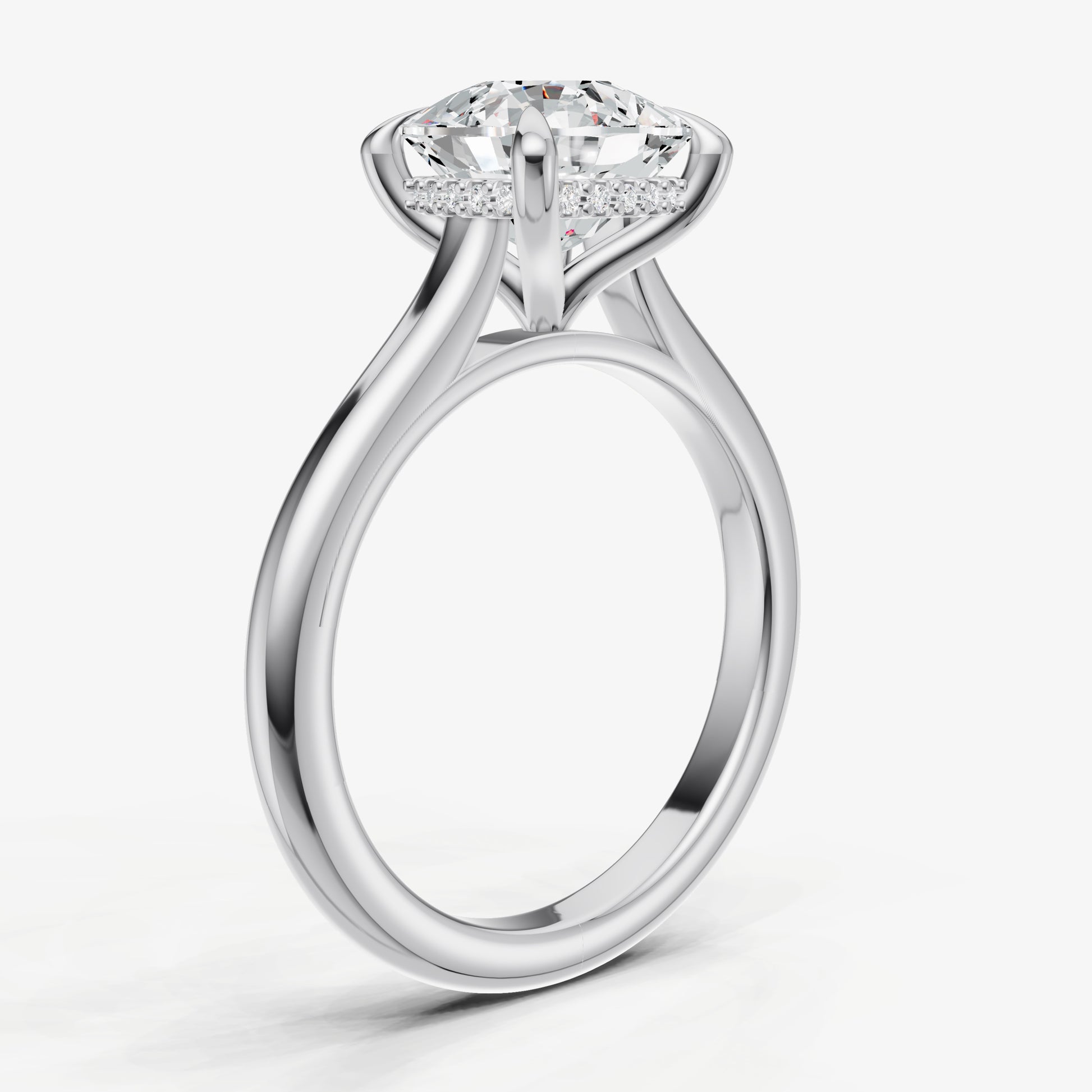 Cushion Cathedral Set Solitaire Engagement Ring with Hidden Halo