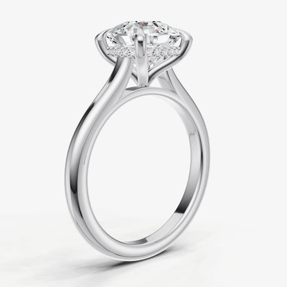 Cushion Cathedral Set Solitaire Engagement Ring with Hidden Halo