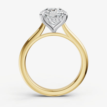 Cushion Cathedral Set Solitaire Engagement Ring with Hidden Halo