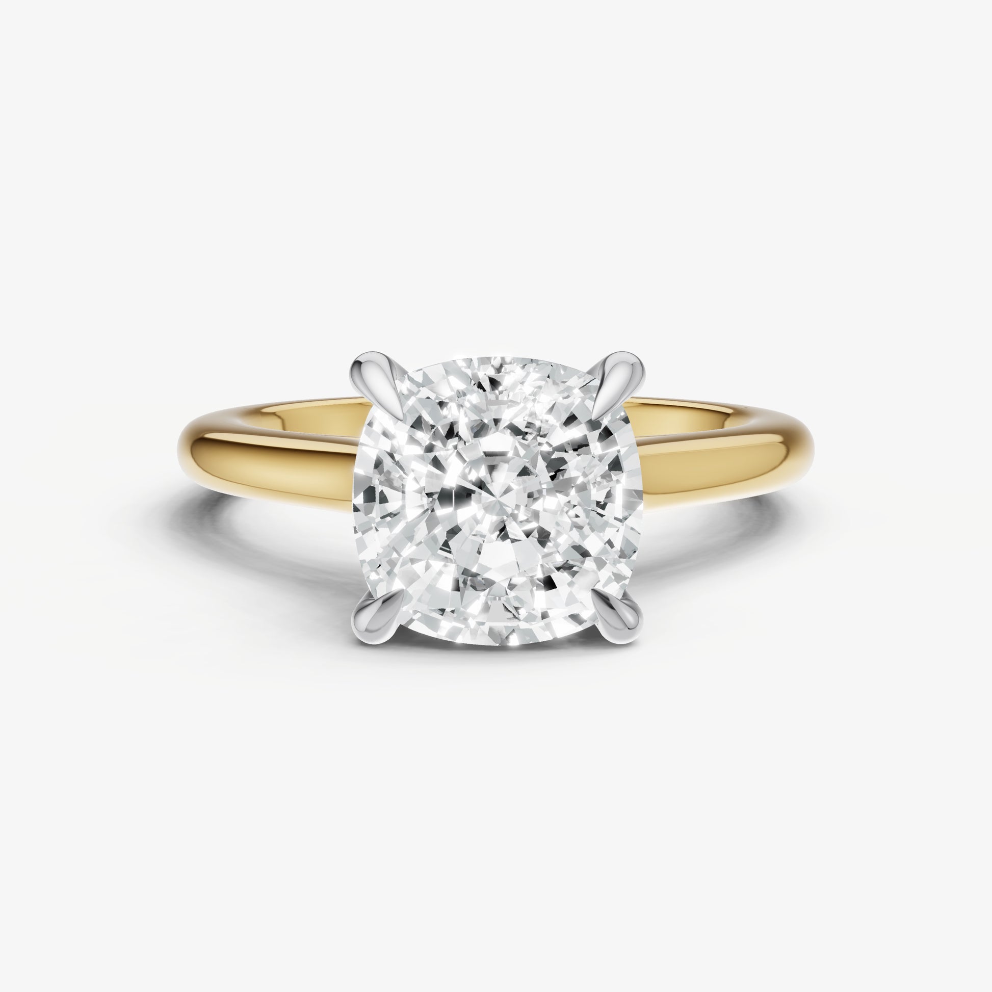 Cushion Cathedral Set Solitaire Engagement Ring with Hidden Halo