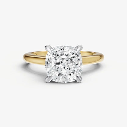 Cushion Cathedral Set Solitaire Engagement Ring with Hidden Halo