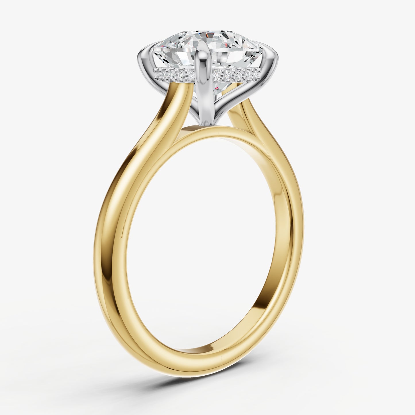 Cushion Cathedral Set Solitaire Engagement Ring with Hidden Halo