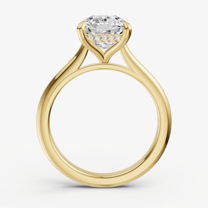 Cushion Cathedral Set Solitaire Engagement Ring with Hidden Halo