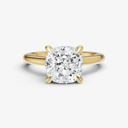 Cushion Cathedral Set Solitaire Engagement Ring with Hidden Halo