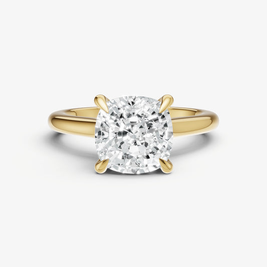 Cushion Cathedral Set Solitaire Engagement Ring with Hidden Halo