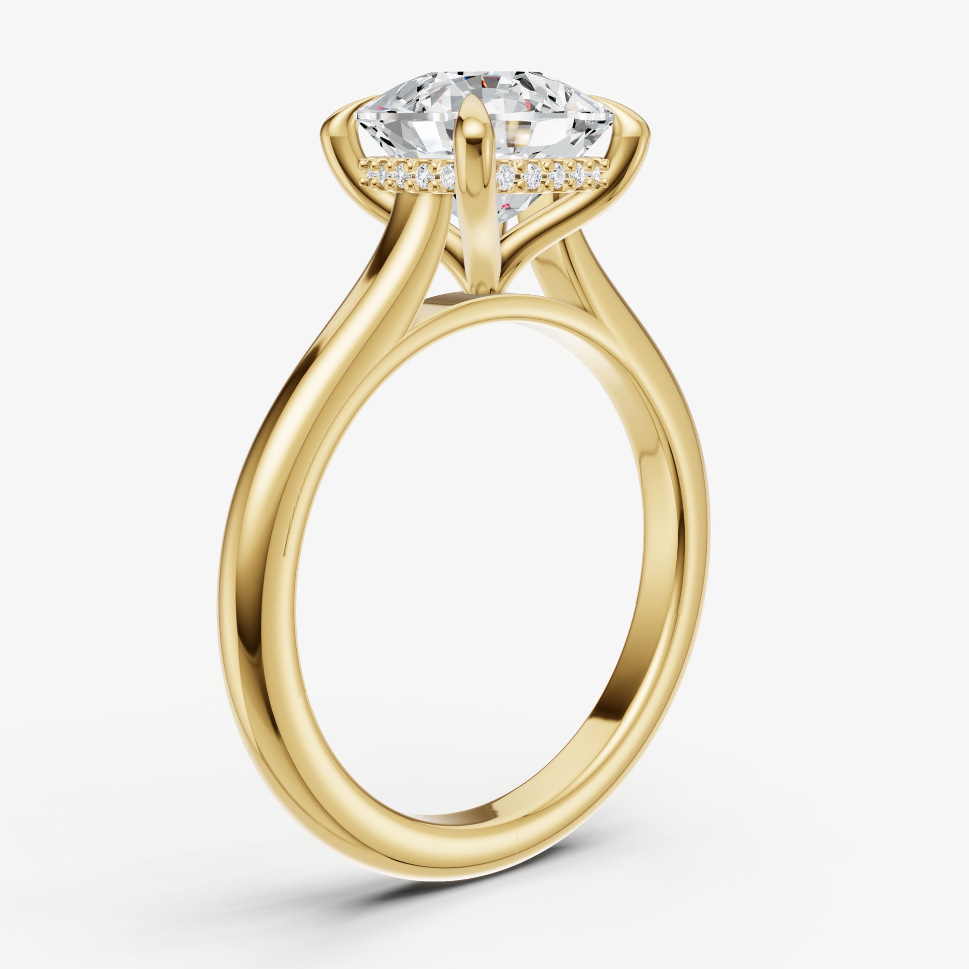 Cushion Cathedral Set Solitaire Engagement Ring with Hidden Halo