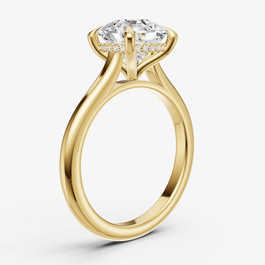 Cushion Cathedral Set Solitaire Engagement Ring with Hidden Halo