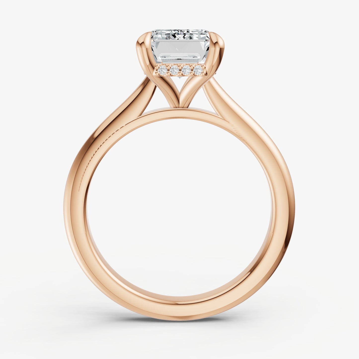 Emerald Cathedral Set Solitaire Engagement Ring with Hidden Halo