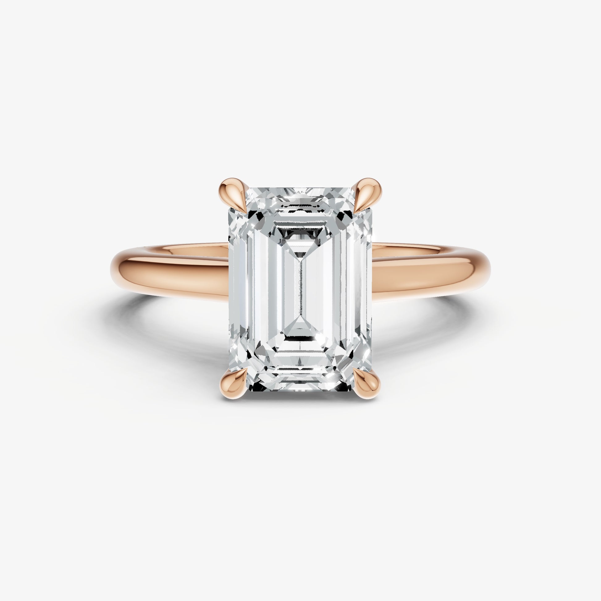 Emerald Cathedral Set Solitaire Engagement Ring with Hidden Halo