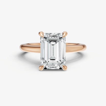 Emerald Cathedral Set Solitaire Engagement Ring with Hidden Halo